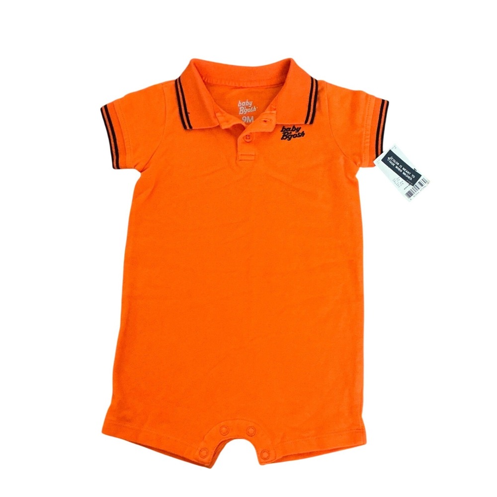 Baby Bgosh Orange Polo Romper Short Sleeve Cotton Snap Bodysuit 9M New with Tags